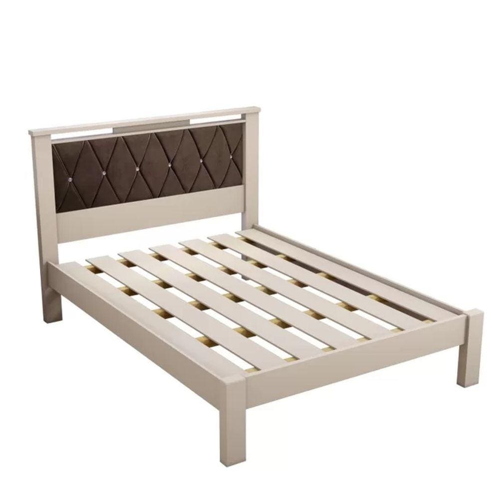 Cama De Casal Alaska Off White/Marrom – Carmolar Móveis