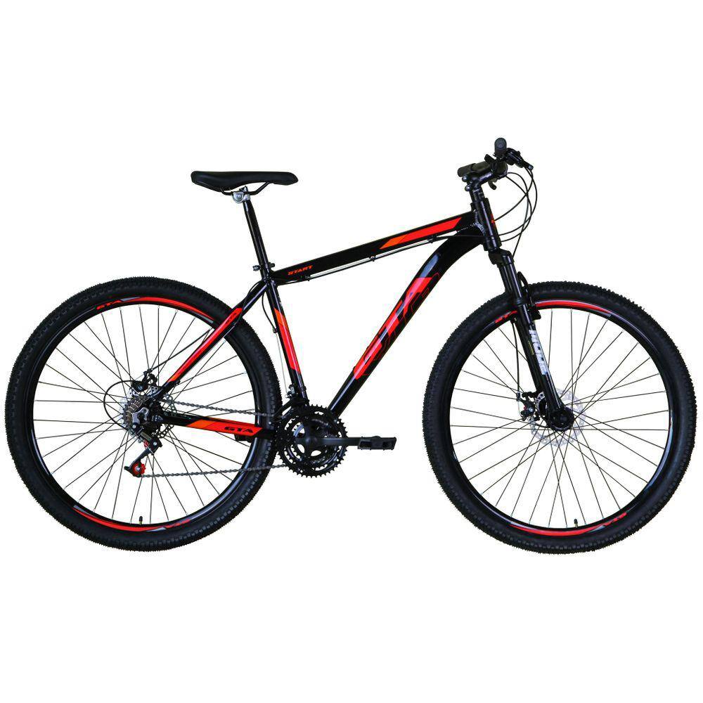 Bicicleta Aro 29 Gta Start Alumínio 27v K7 Freio a Disco Mecânico Garfo com Suspensão - Preto\Vermelho
