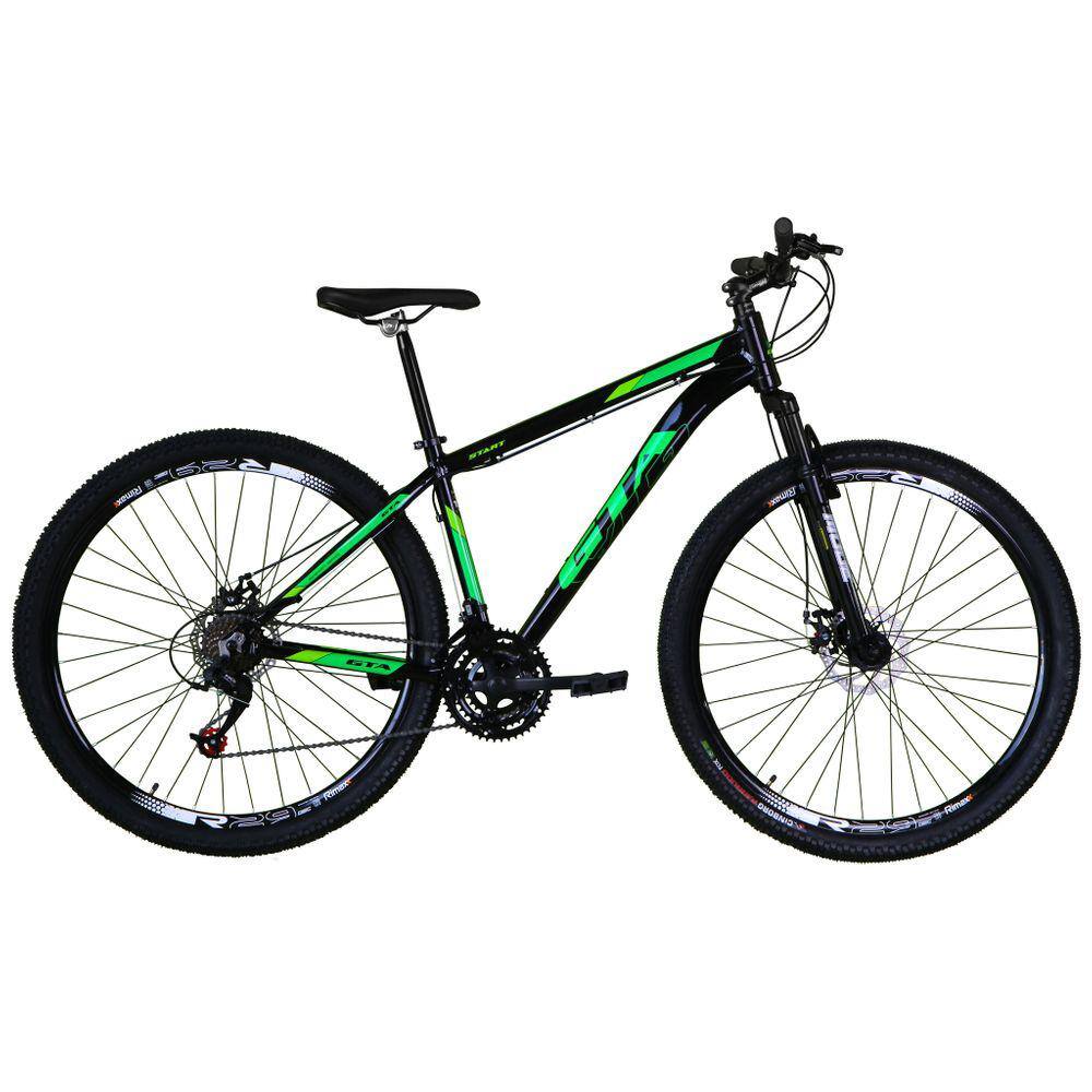 Bicicleta Aro 29 Gta Start Alumínio 27v K7 Freio a Disco Mecânico Garfo com Suspensão - Preto\Verde