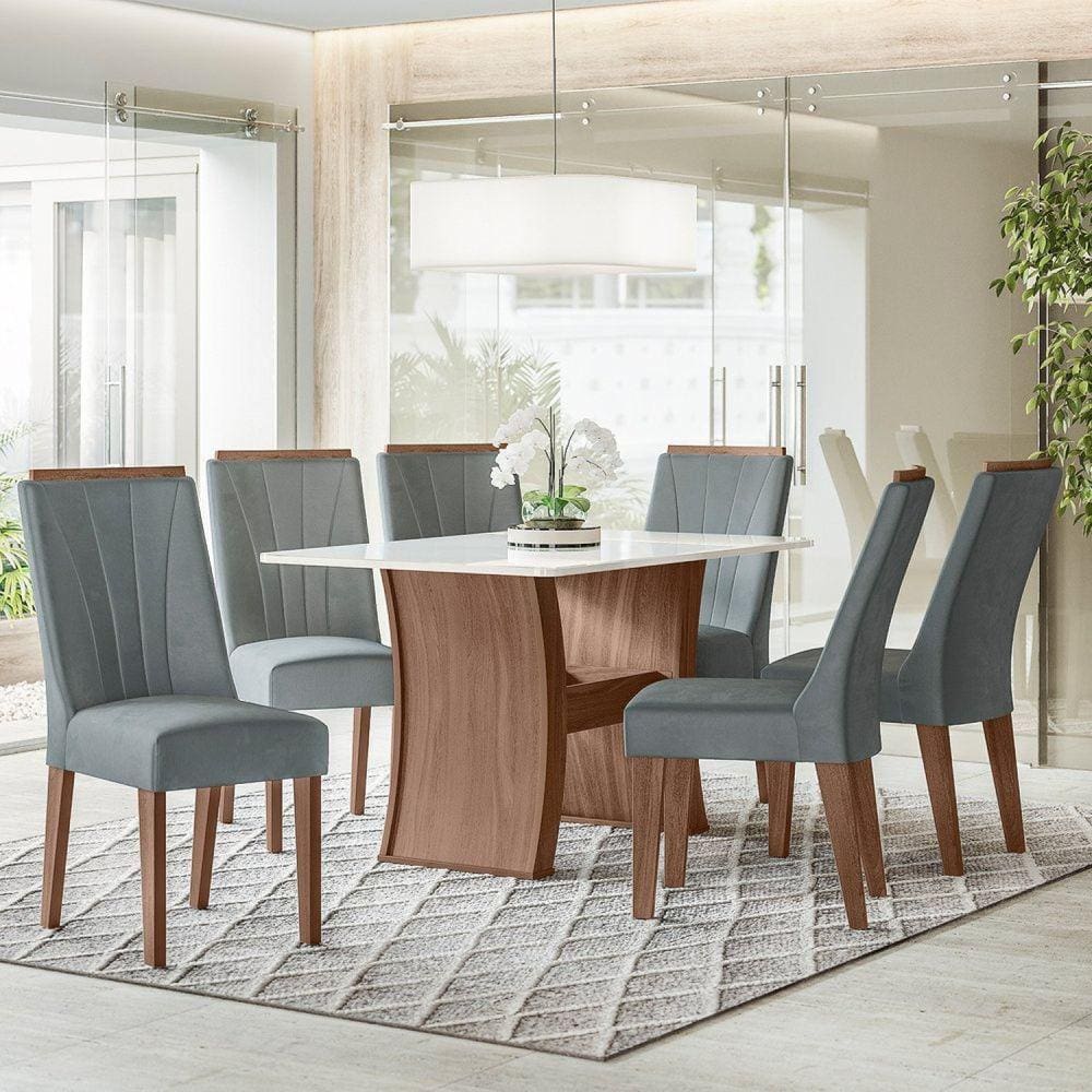 Conjunto Perola 135x90cm com 6 Cadeiras Amendoa/03A