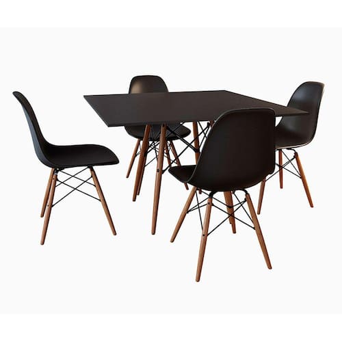 imagem-Conjunto de Mesa de Jantar Eames Eiffel Quadrada 90cm Tampo de Madeira Preto com 4 Cadeiras Pretas