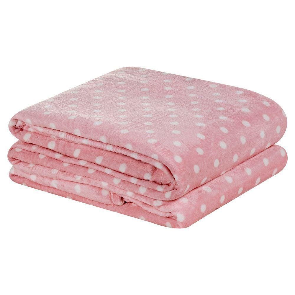 Cobertor Celine Solteiro Manta Flannel Mantinha Bolinhas - Rosa