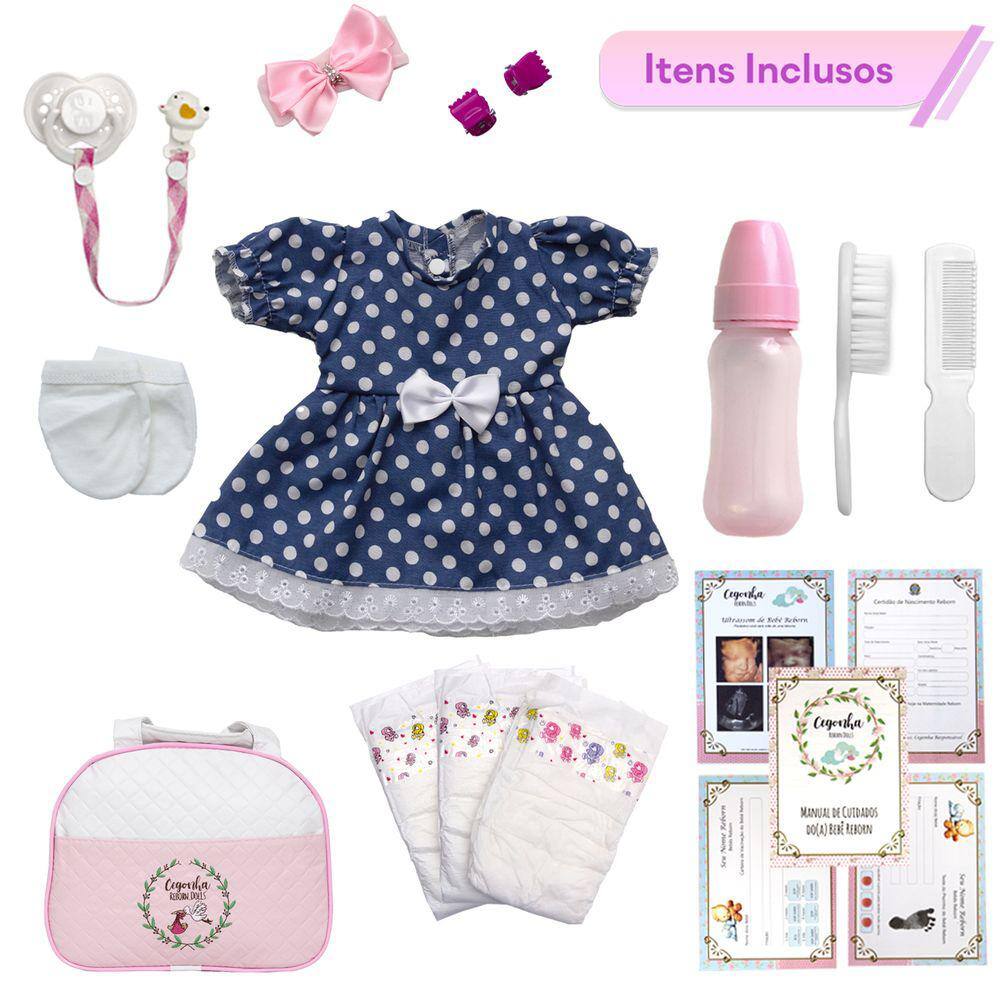 Boneca Reborn Realista Fofa 20 Itens Bolsa Maternidade Banho