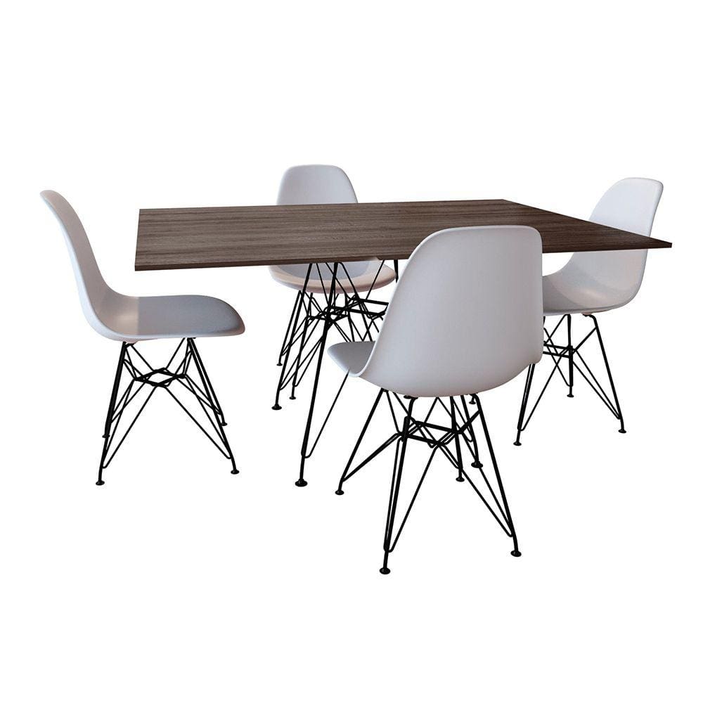 Conjunto de Mesa Eames Eiffel de Ferro Preto Tampo Amêndoa 120x75 4 Cadeiras Ferro Preta Assento Bra