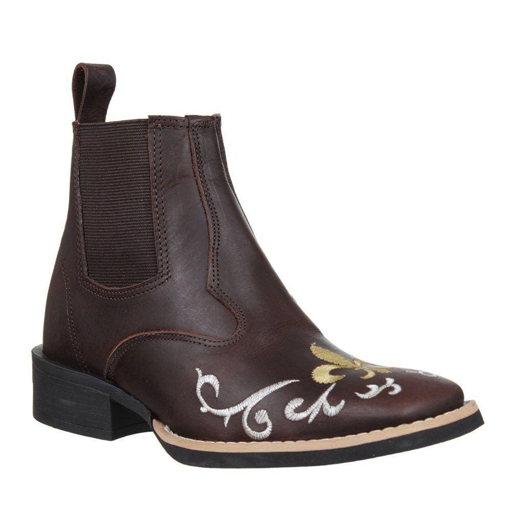 Botina Feminina Couro Café Bico Quadrado Cow Way 33714