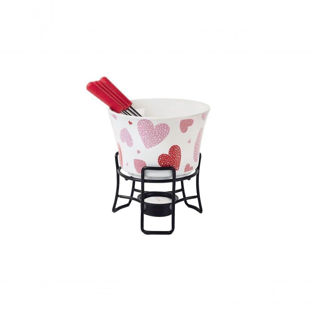 Aparelho De Fondue 7 Peças Corações Cerâmica Linha Fondue Brinox Branco