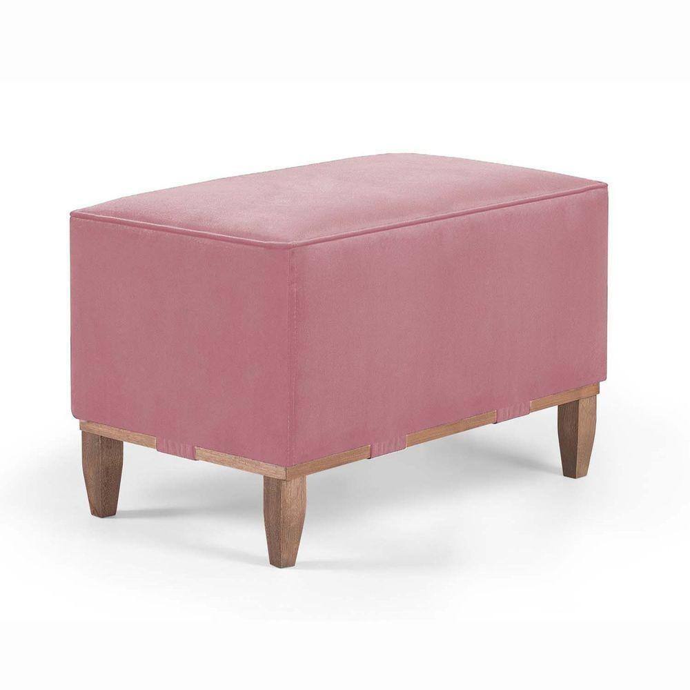 Puff Decorativo Retangular Pé Em Madeira Cor Rosa