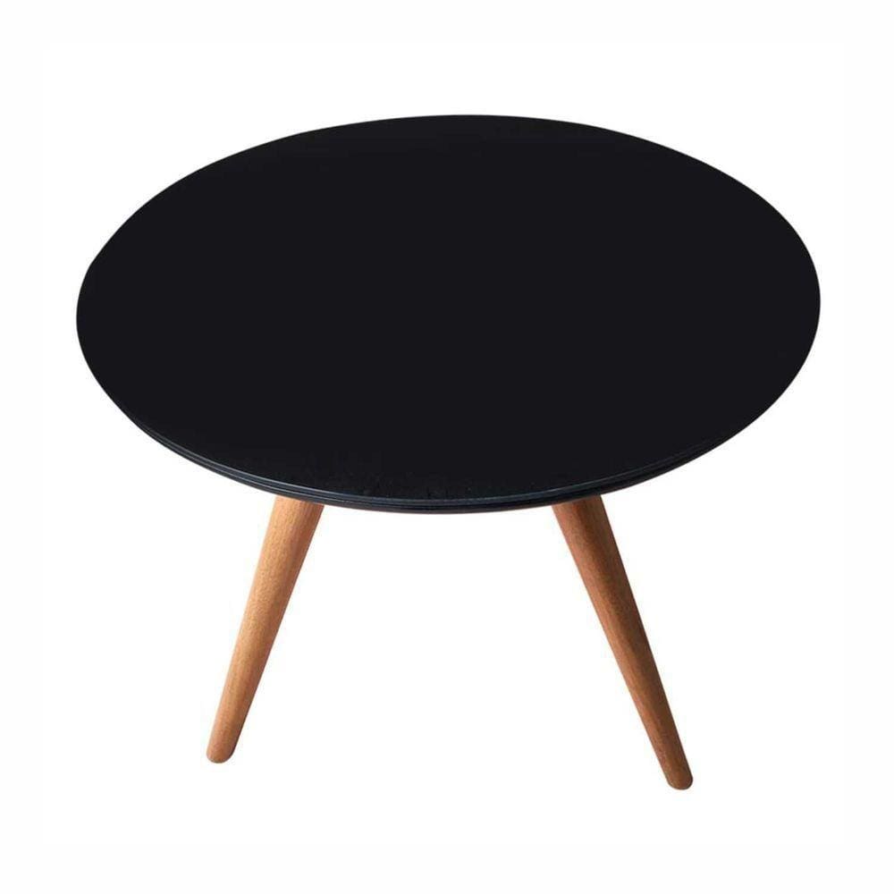 Mesa Lateral Redonda Com Vidro 40x40 Cor Preto Medida 50 Cm Altura