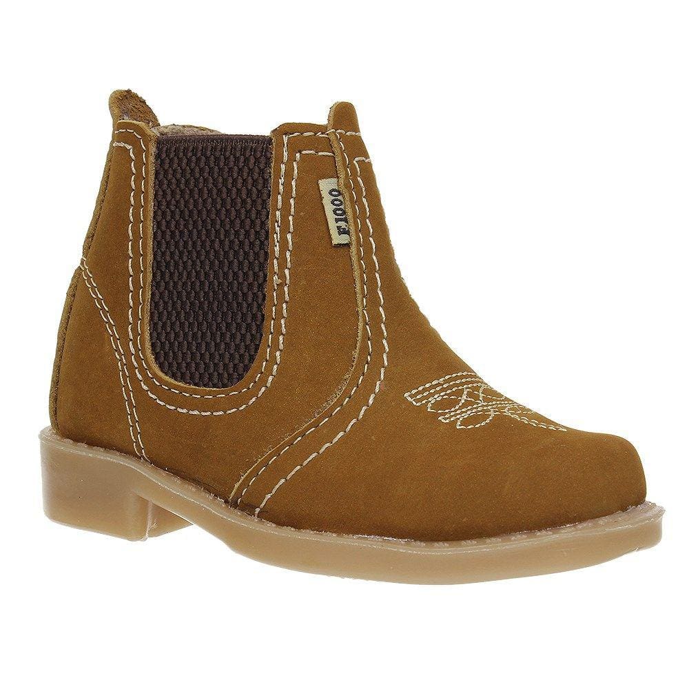 Botina de Couro Marrom Infantil Bico Quadrado F1000 29054