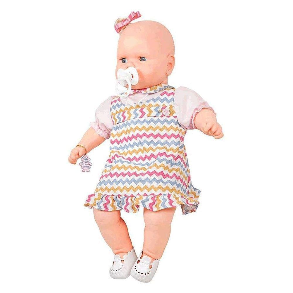 Boneca Bebezinho Vestido Listras Coloridas Estrela 49cm