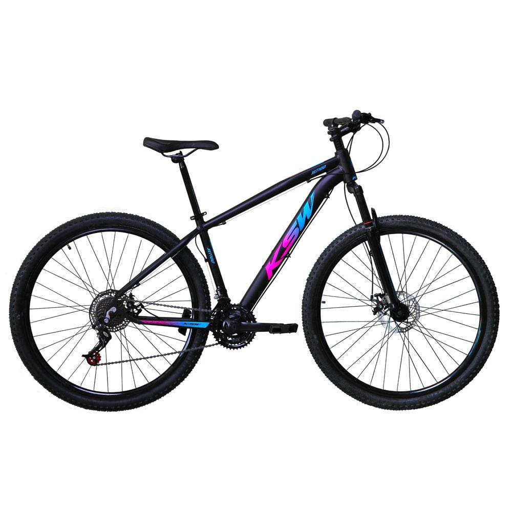 Bicicleta Aro 29 Ksw Xlt 24v Freios Hidráulicos Garfo Suspensão Mtb - Preto\\Pink\\Azul