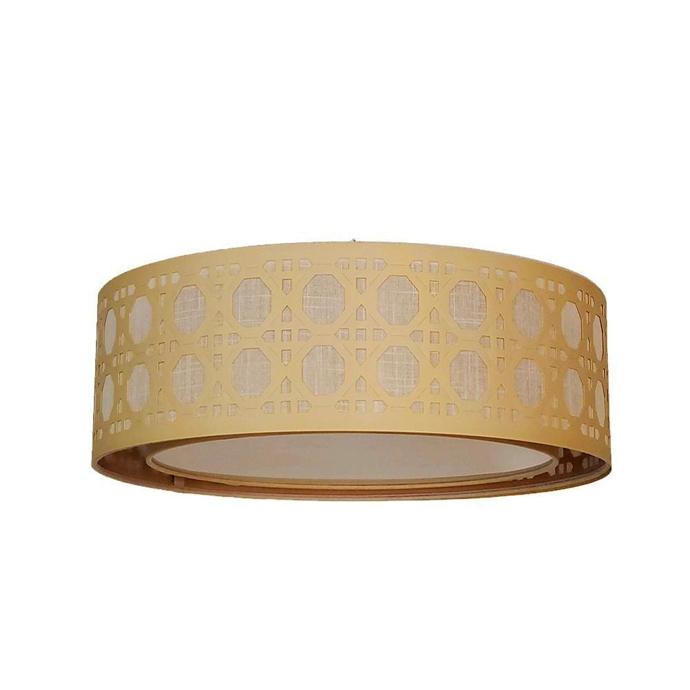 Luminária De Teto Plafon Palha Cúpula Dupla Cru 50X16