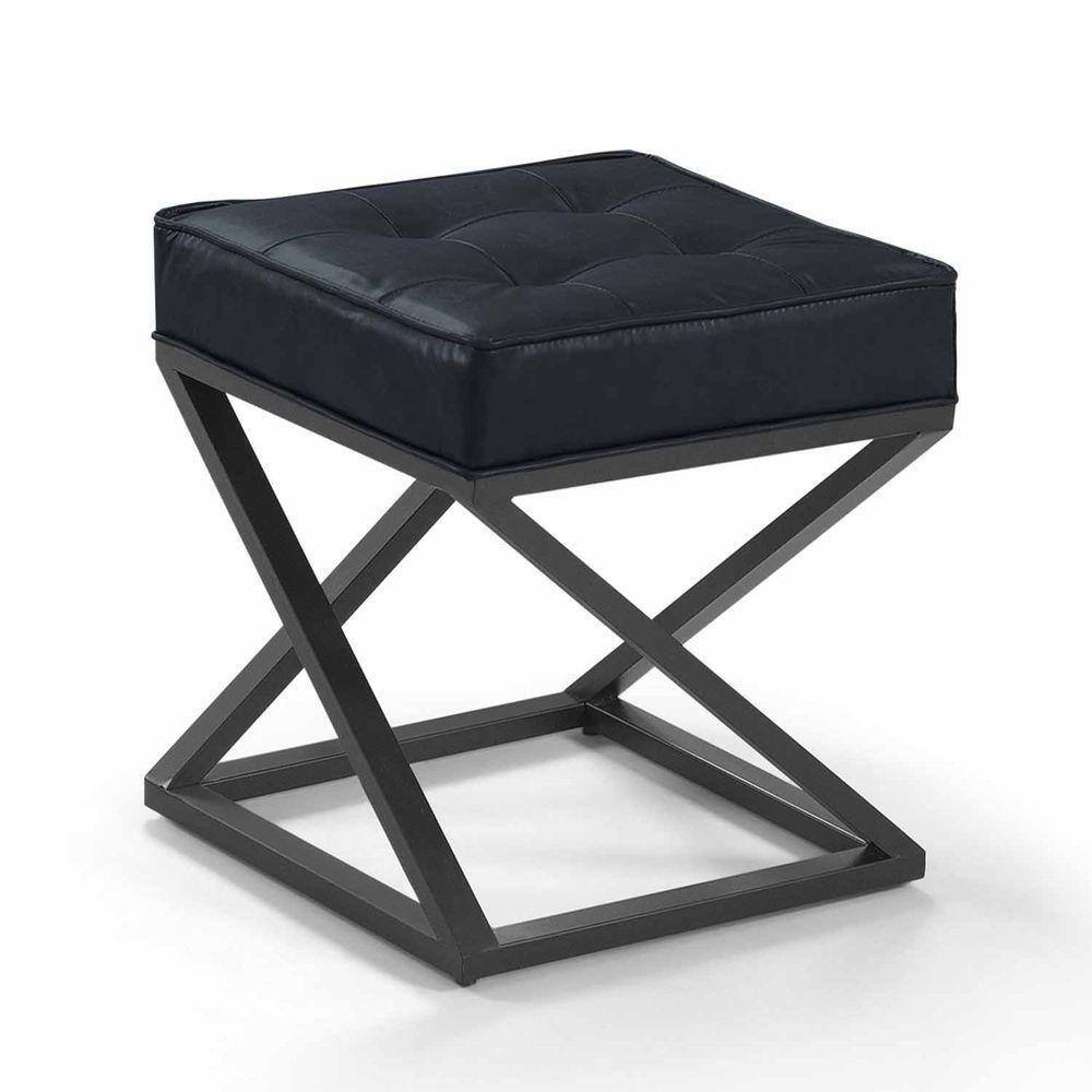 Puff Cubo Metálico Torcido Cor Courino Preto