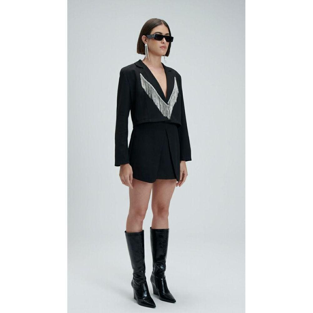 Blazer Alfaiataria Com Franja Strass Myft Feminino