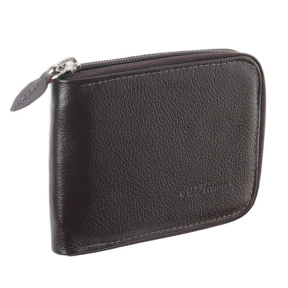 Carteira Masculina de Couro Marrom com Zíper e Porta Moedas DH Couros 28600