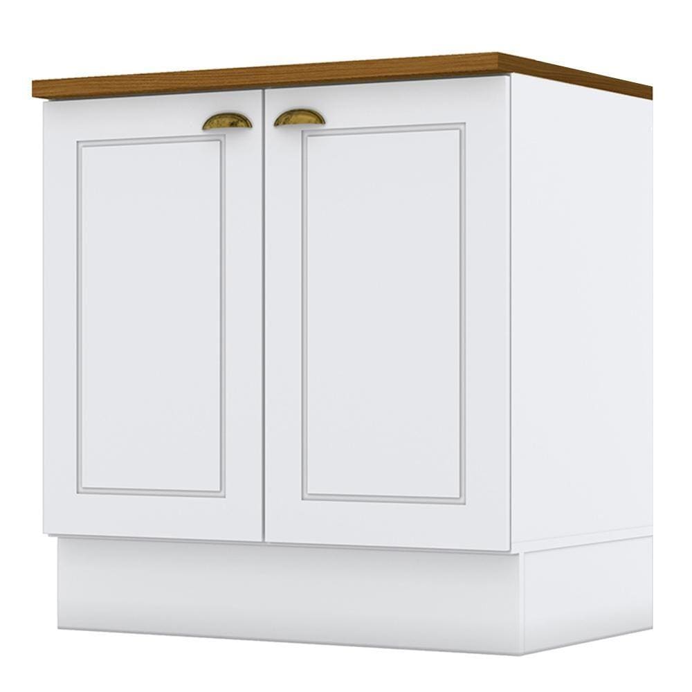 Balcão 2 Portas 80cm Americana Branco com Tampo Cooktop Nature - Móveis Henn
