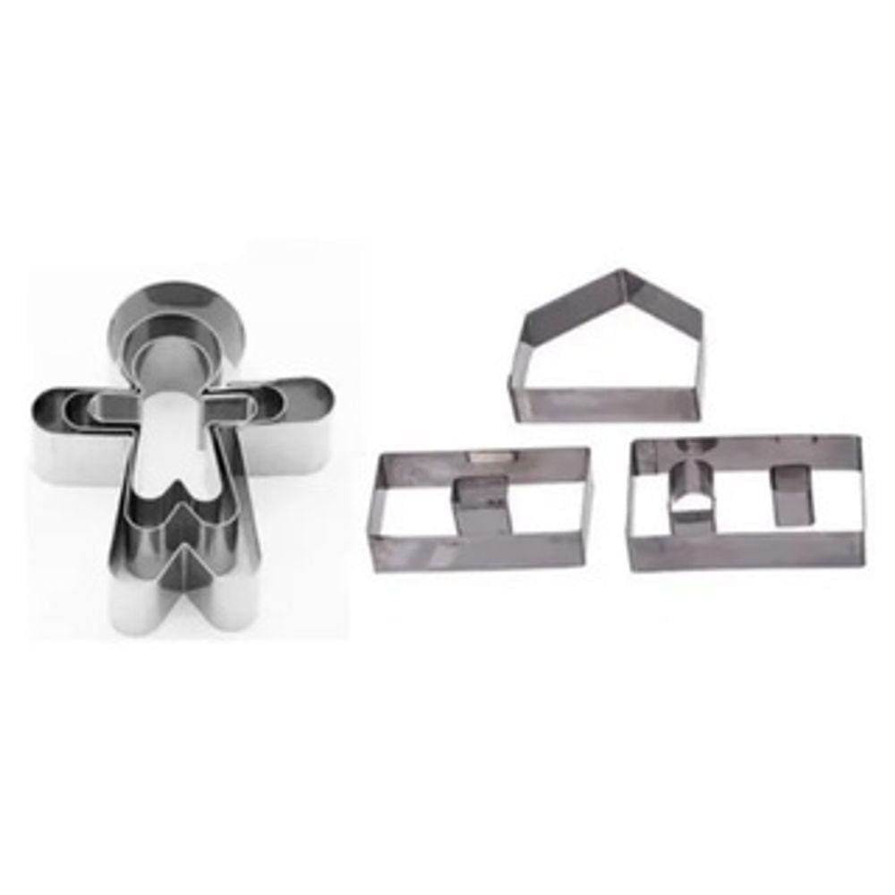 Cortador De Biscoito Boneco + Casinha De Gengibre Natal Inox (Petit Four Natalino)