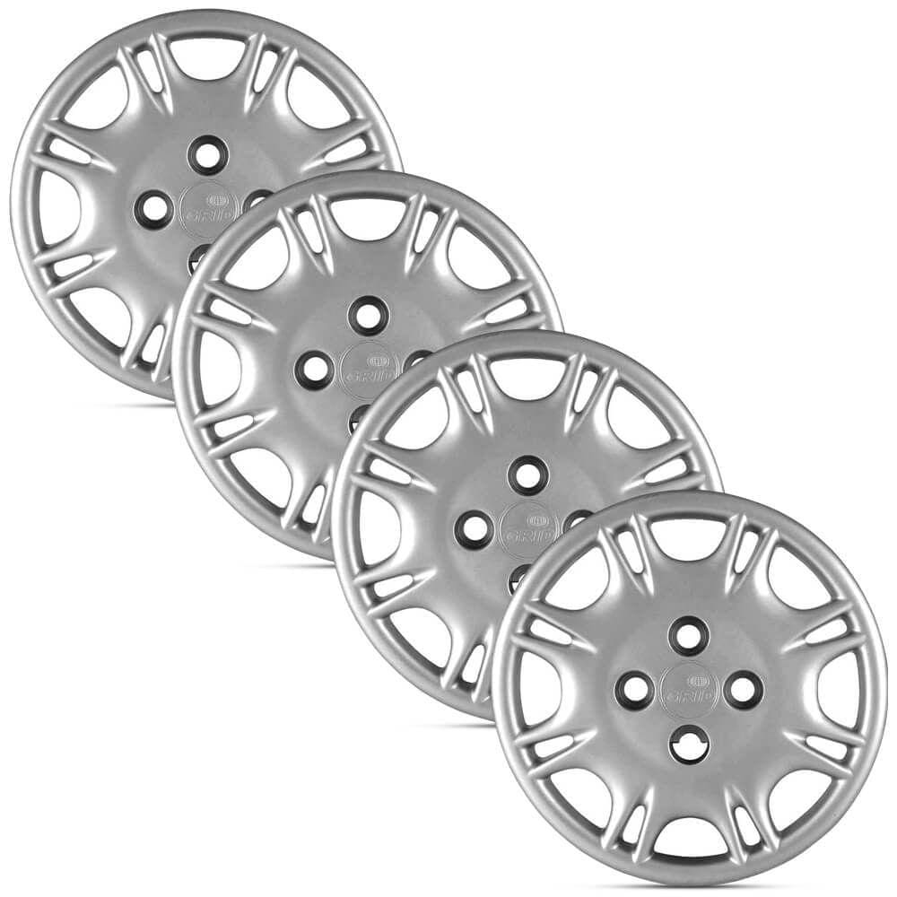 Jogo 4 Calota Modelo Original Fiat Uno Prata Aro 13 Grid