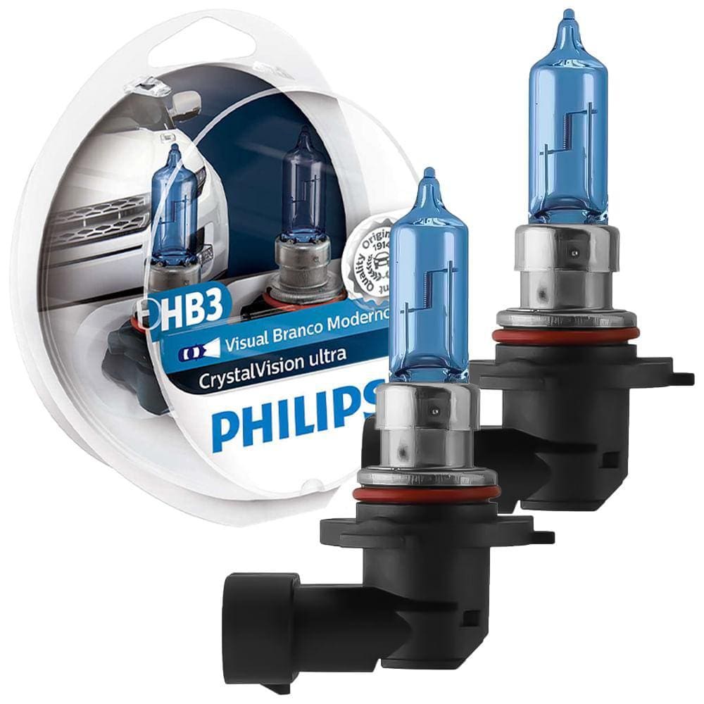 Par Lâmpada Philips Hb3 Crystalvision 4100k 12v 65w Farol