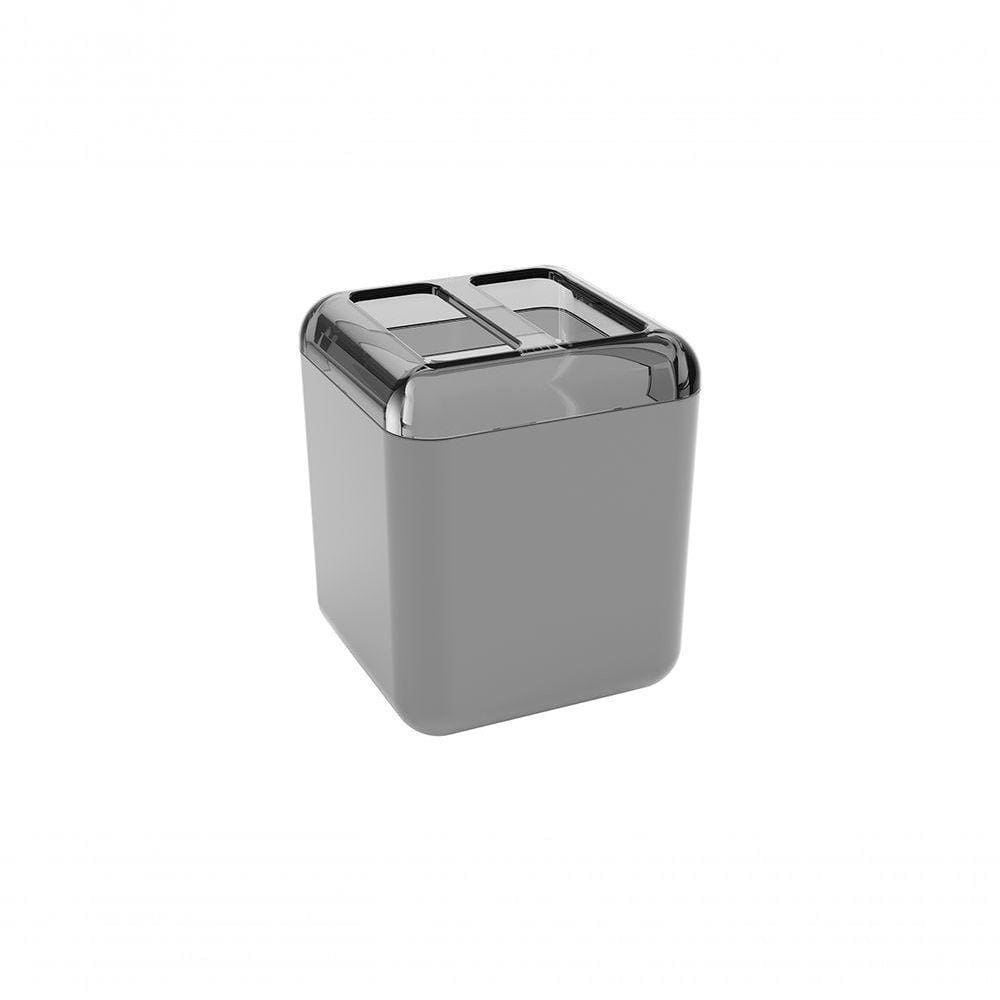 Porta-escova De Dentes Cor Cinza Frio E Fumê Plástico Linha Cube Coza