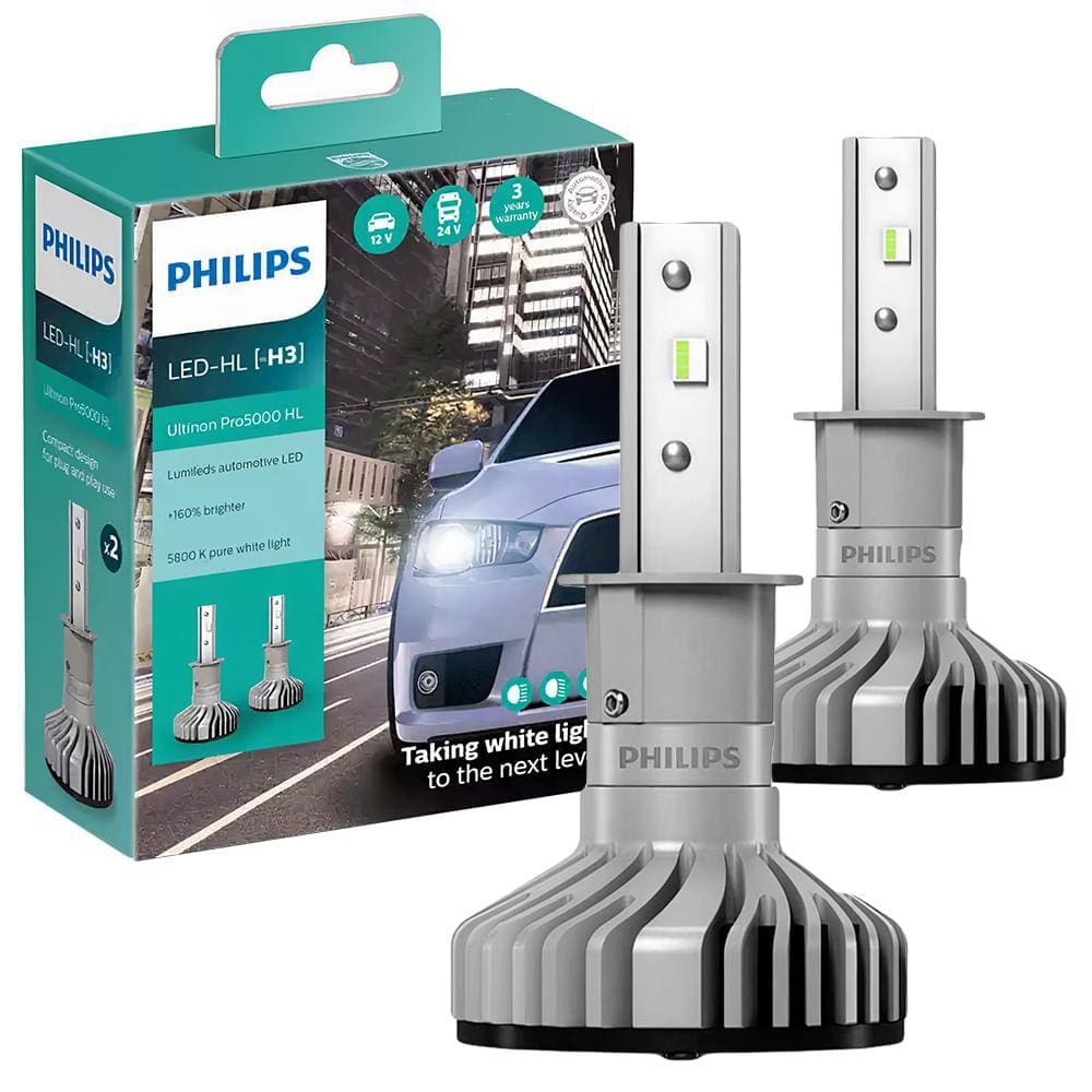 Par Lâmpada Farol Philips Led Ultinon Pro5000 Hl H3 5800k