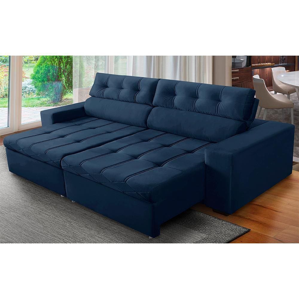 Sofá Retrátil e Reclinável 3 Lugares com Molas 2,30m Dani Suede Azul Adonai Estofados