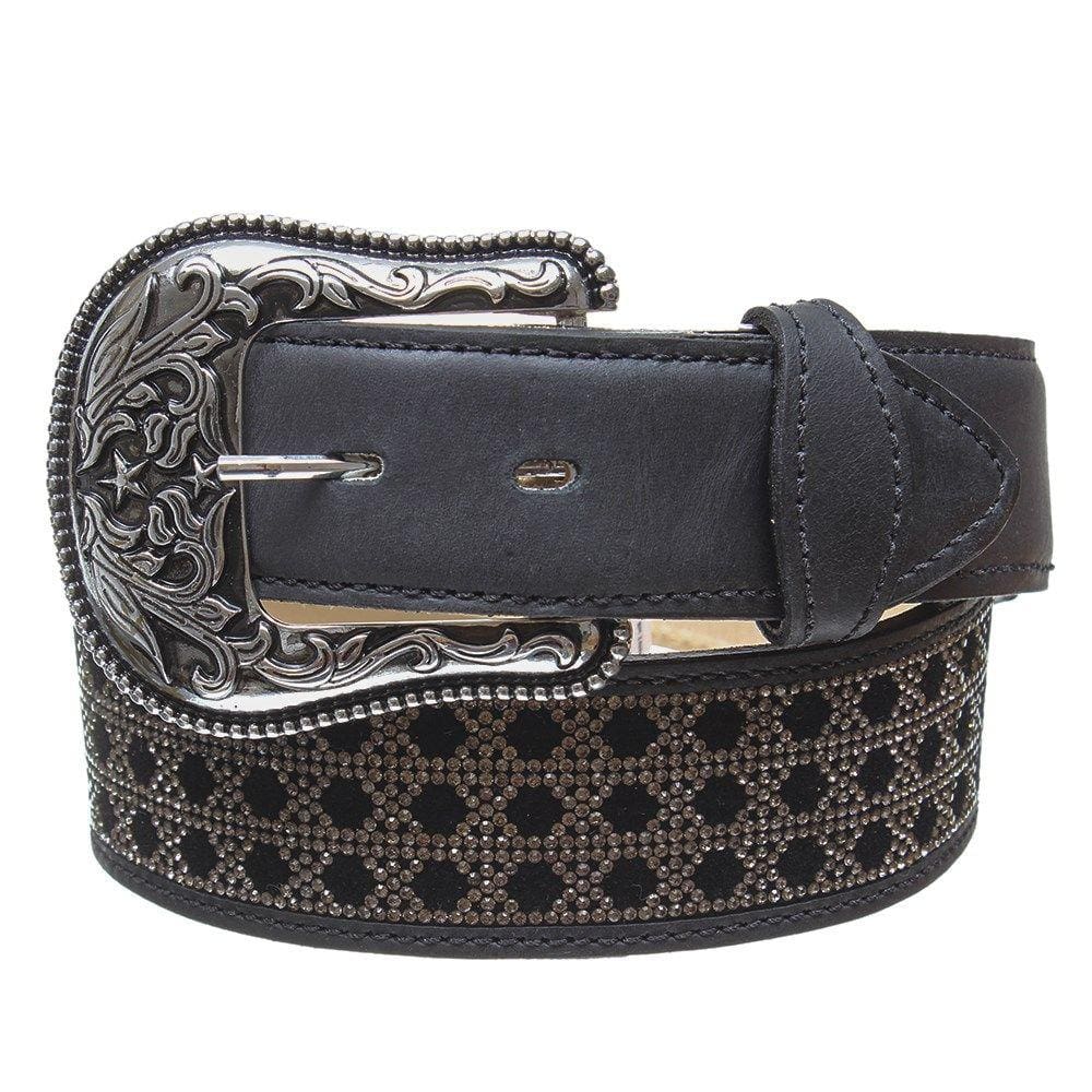 Cinto de Couro Feminno Preto com Strass Cow Way 32923