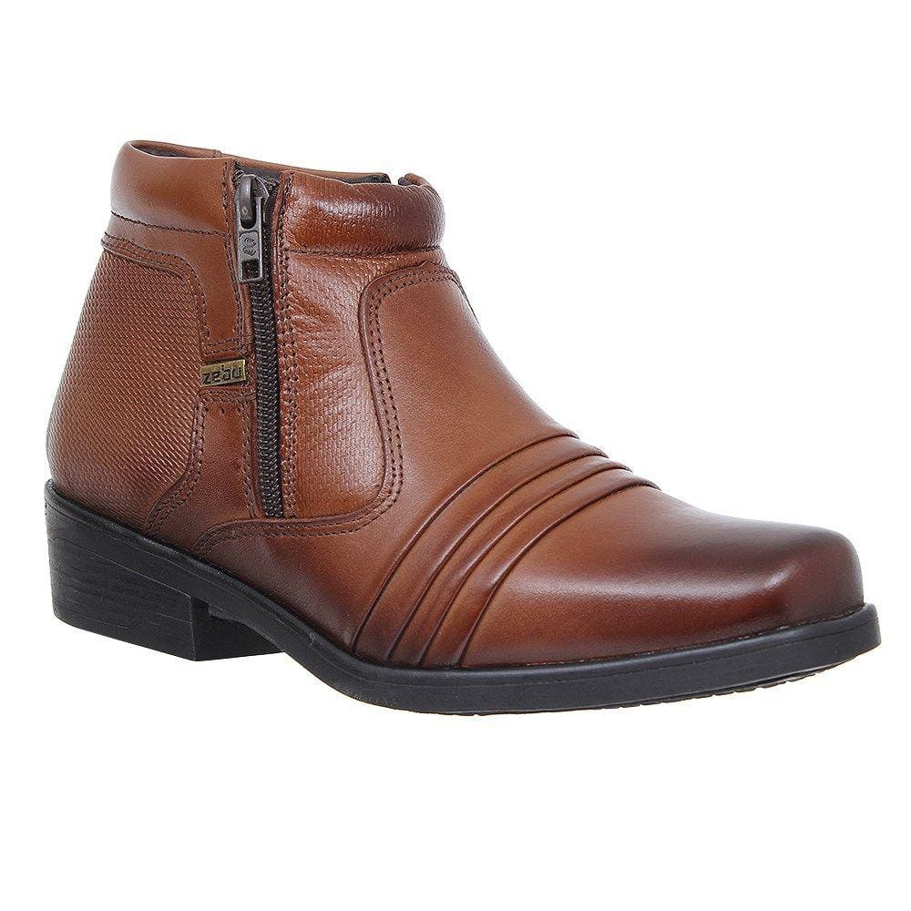 Botina Couro Marrom Bico Quadrado Masculina Zebu 28312