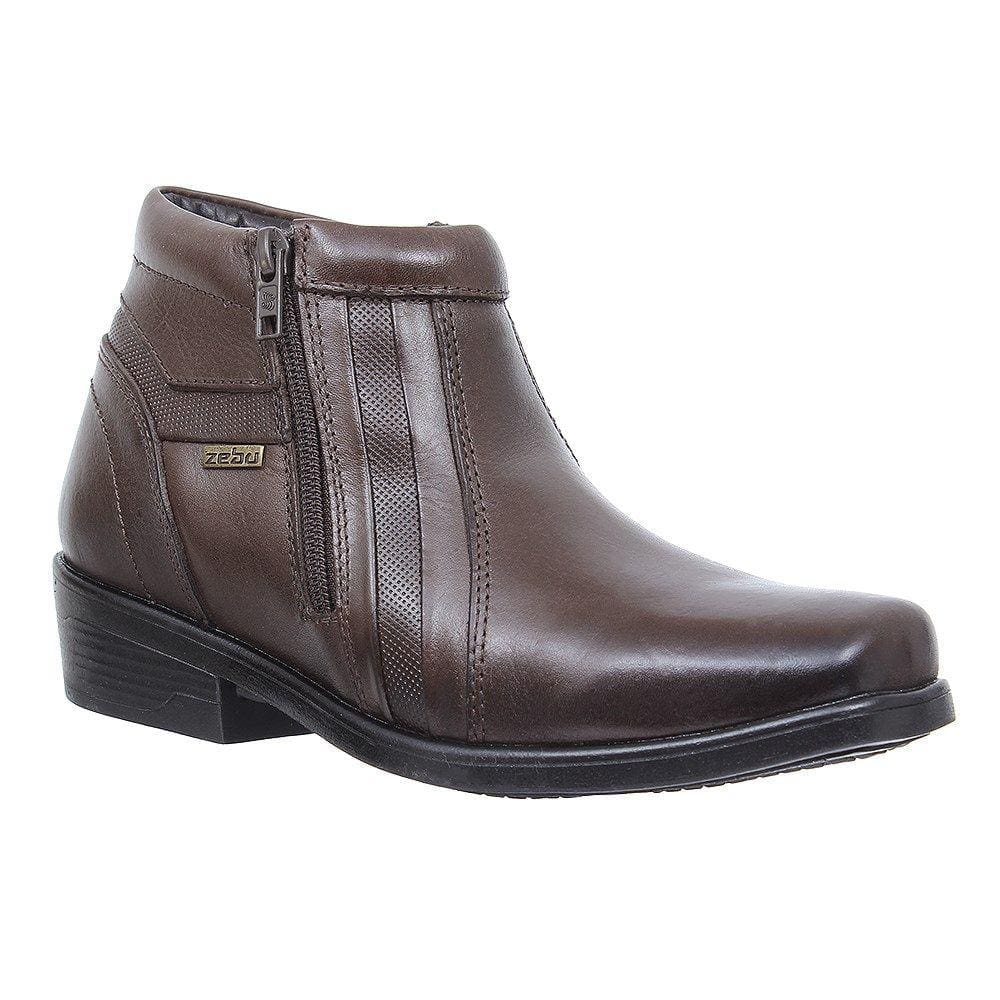 Botina Masculina Marrom Bico Quadrado Com Zíper Zebu 28323