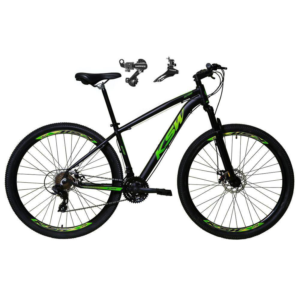 Bicicleta Aro 29 Ksw Xlt Alumínio 24v Câmbios Shimano Garfo Suspensão - Preto\\Verde