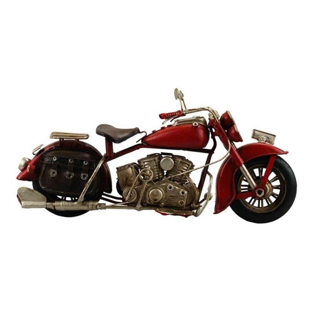 Enfeite Retrô Miniatura Moto Motocicleta Vermelha 26cm