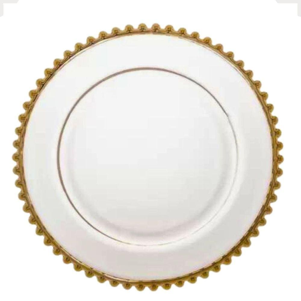 Prato Raso de Cristal com Borda Dourada Pearl 28cm Wolff