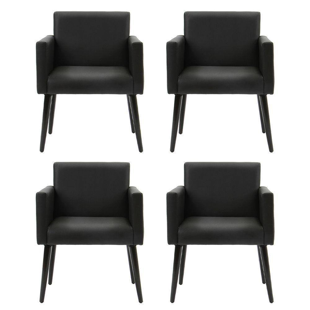 Kit 4 Poltronas Luca 1 Lugar Tecido Sintético Pé Palito - Preto - Cor: Preto