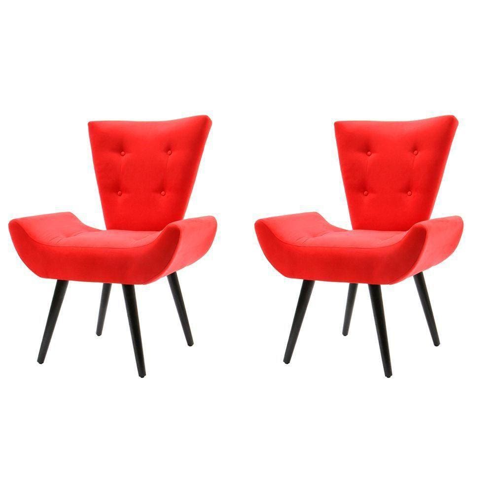 Kit 2 Poltronas Decorativa Emilia Pé Palito - Vermelha - Cor: Vermelho