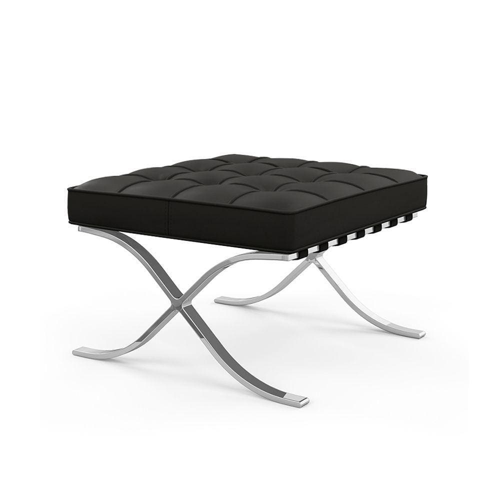 Puff Barcelona Inox Em Couro Natural Preto Cor Preto