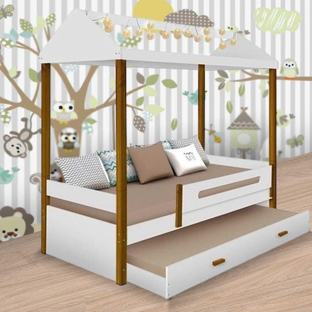 Cama Casa Sara Branca com Auxiliar e LED