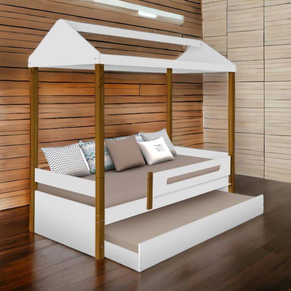 Cama Casa Lara Branca com Auxiliar e 02 Colchões
