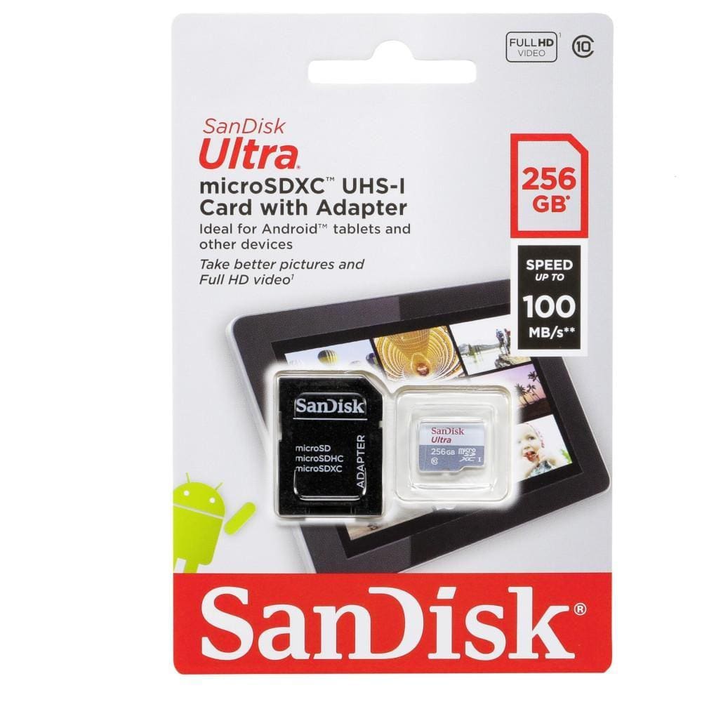 Cartão de memória SanDisk Ultra MicroSD 256GB, Classe 10, Leitura de até 100MB/s, SDSQUNR-256G-GN6TA SANDISK