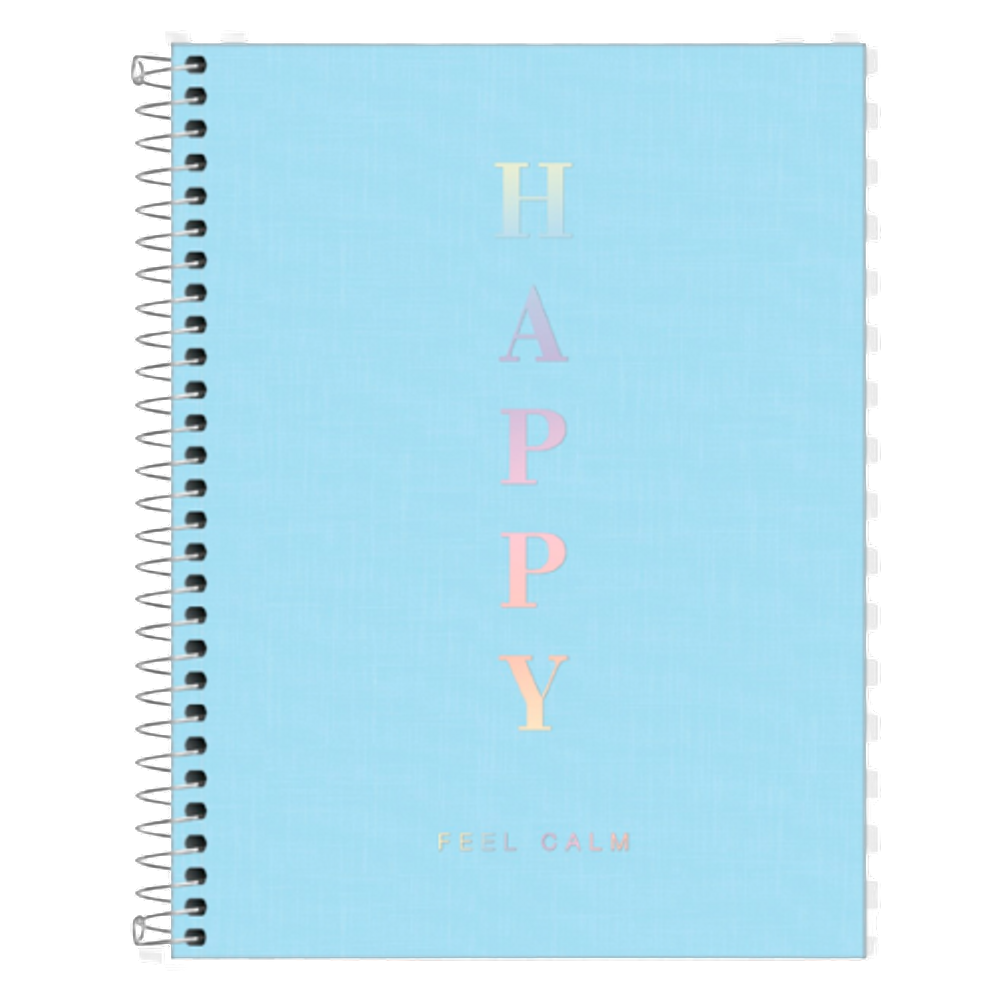 Caderno Colegial Happy Capa Plástica Tilibra Azul pastel