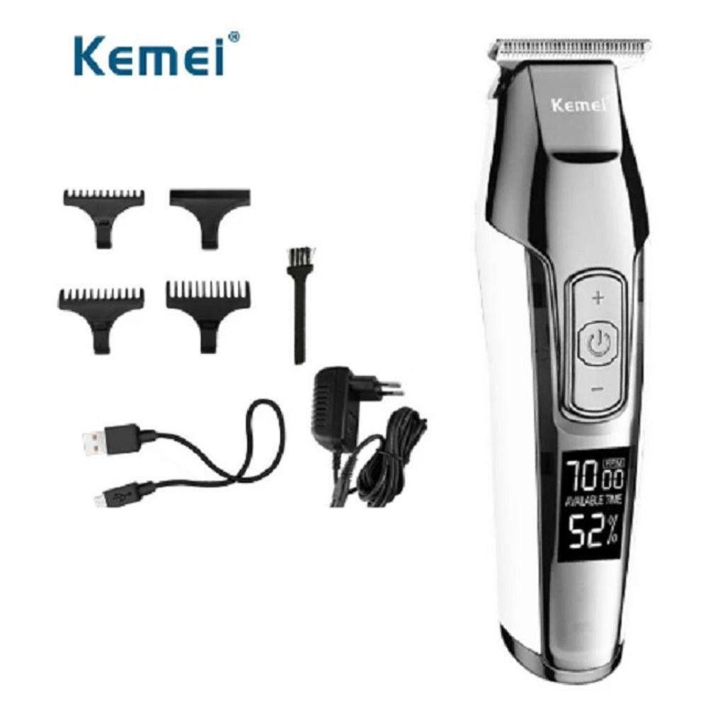 Máquina Corte de Cabelo Kemei KM-5027 com Visor da Bateria Acabamento, Pezinho BIVOLT