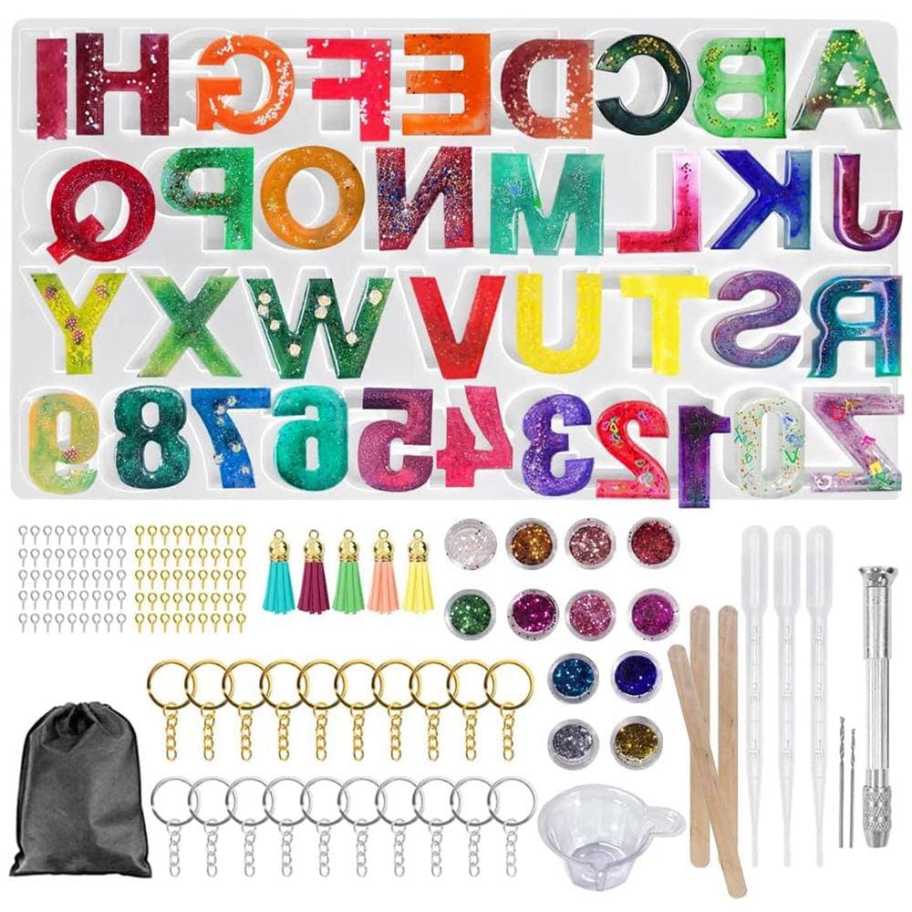 Molde de Silicone Lorben Forma Alfabeto Números 3D Resina Epóxi Kit com 307 peças GT6270
