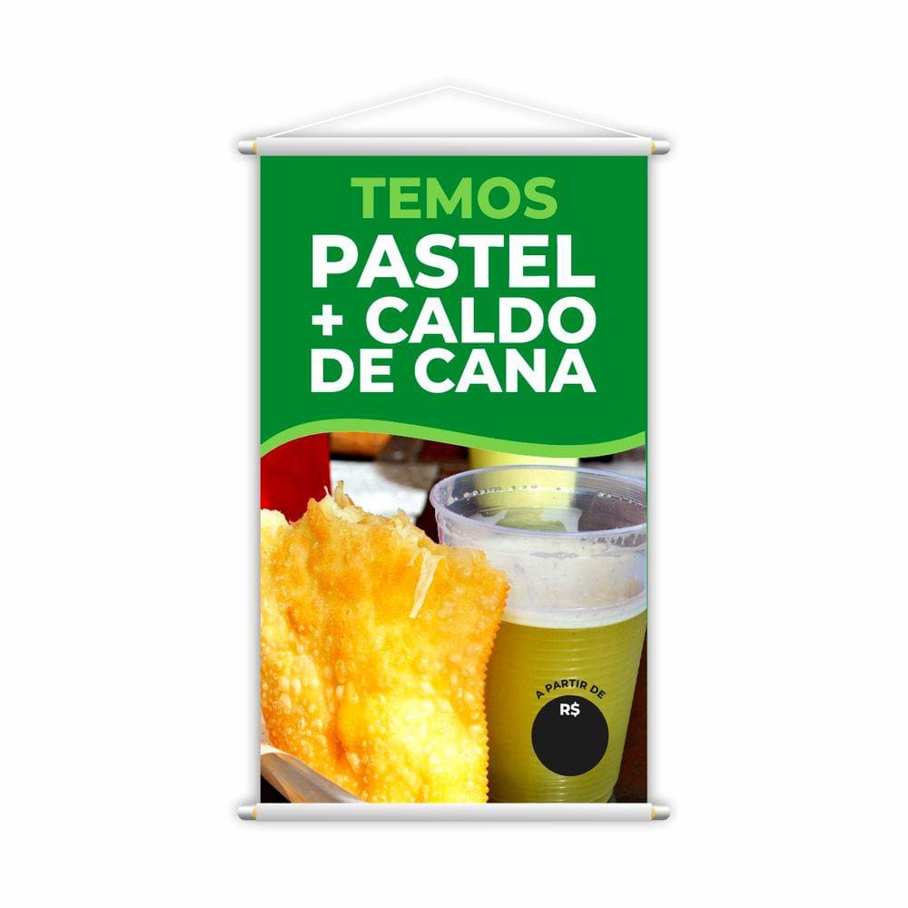 Banner Temos Pastel e Caldo de Cana Preço Lanche 60x40cm