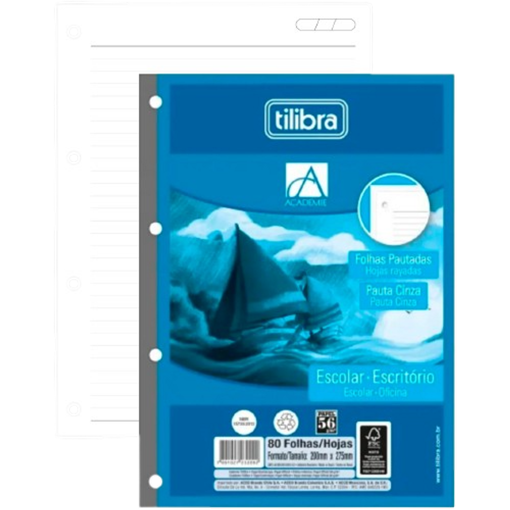 Refil Folhas Pautadas Fichário Universitário 80Fls Tilibra