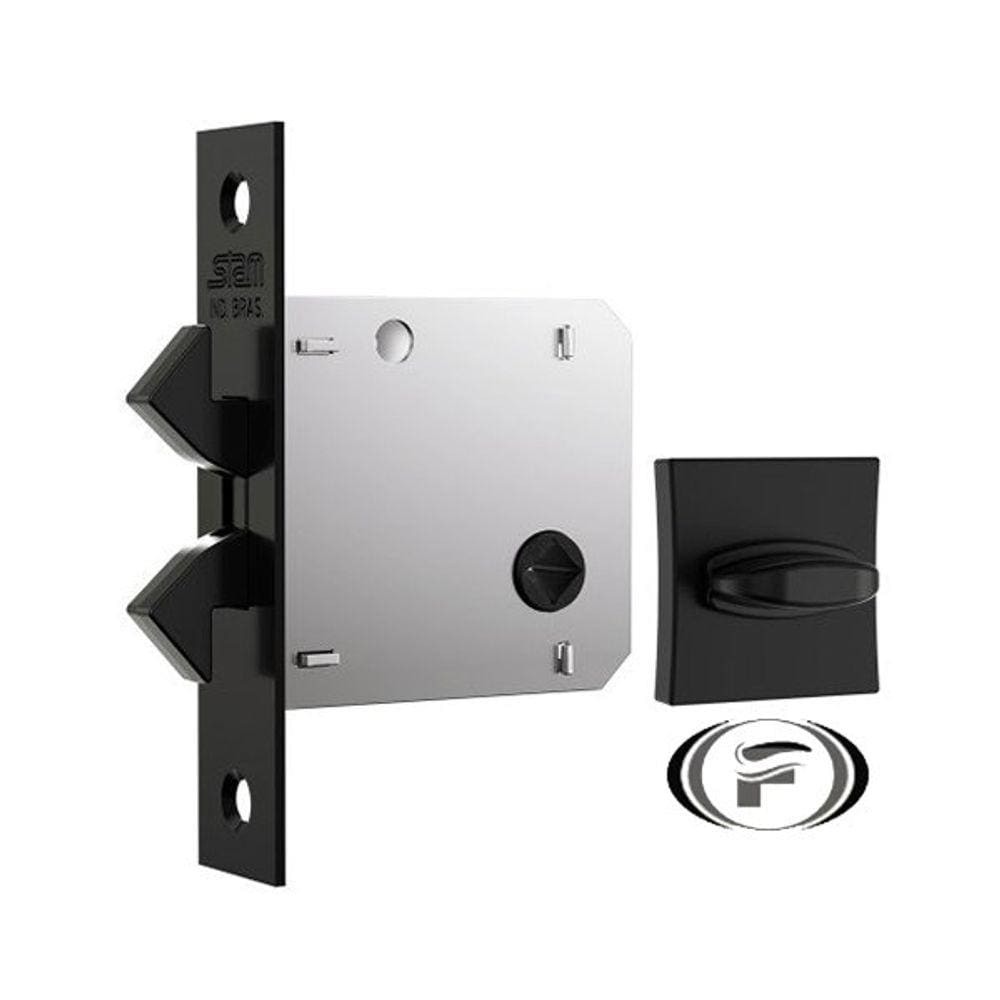 Fechadura 1006 Bater Correr Banheiro Preta Roseta Quadrada Stam