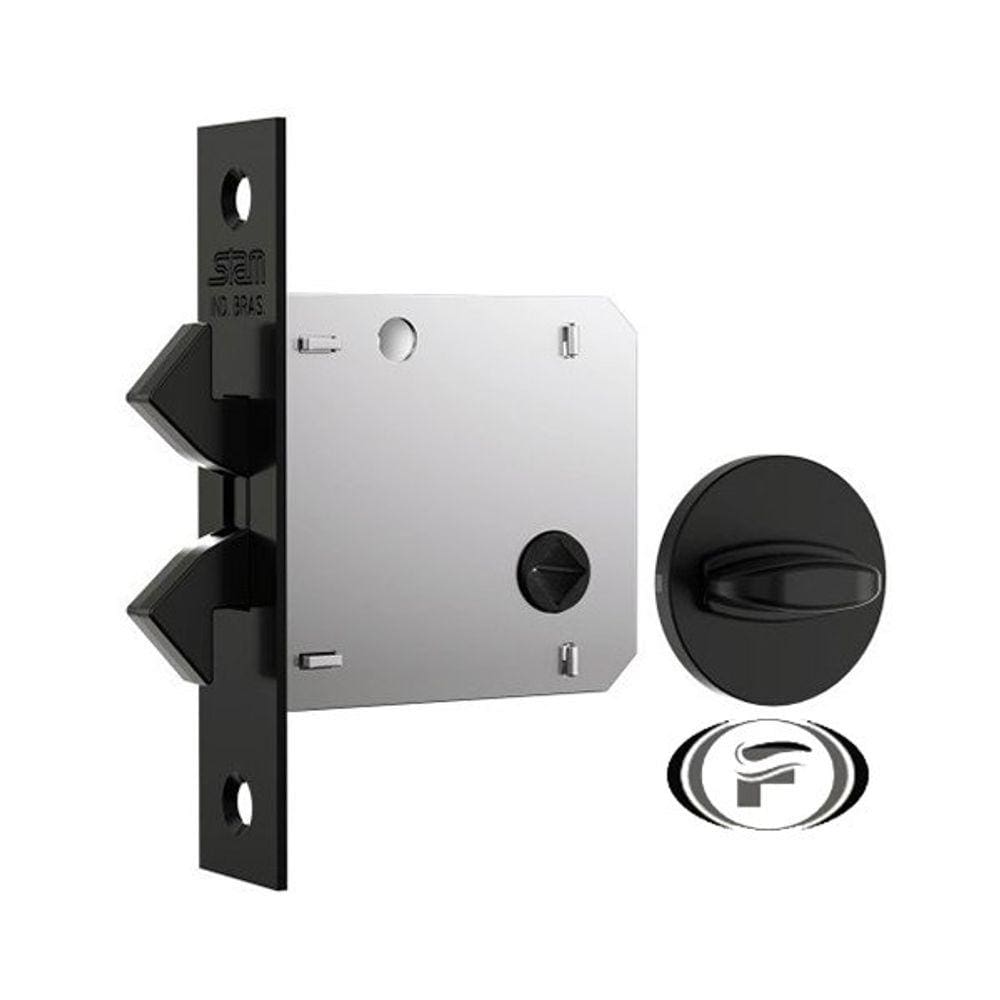 Fechadura 1006 Bater Correr Banheiro Preta Roseta Redonda Stam