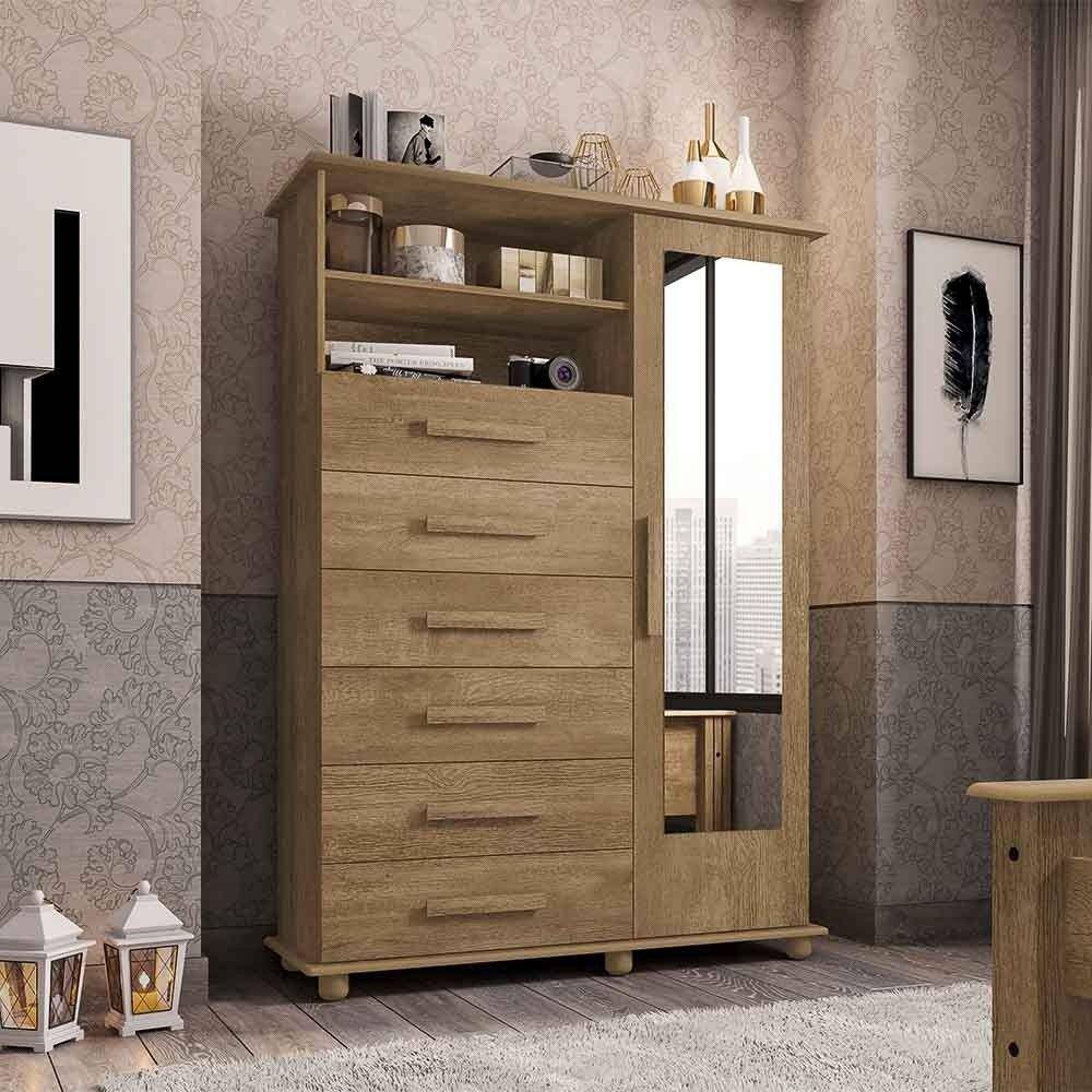 Cômoda 1 Porta 6 Gavetas Com Espelho e Pés Atenas Lanza
