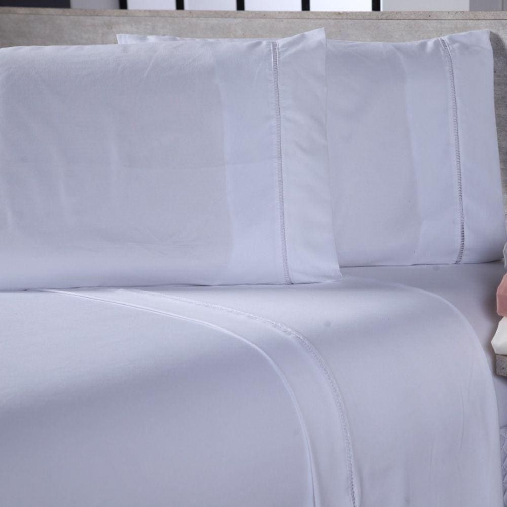 Jogo De Cama Lençol Casal Padrão Sofist Ponto Palito 400 Fios Toque Macio 03 Peças - Branco