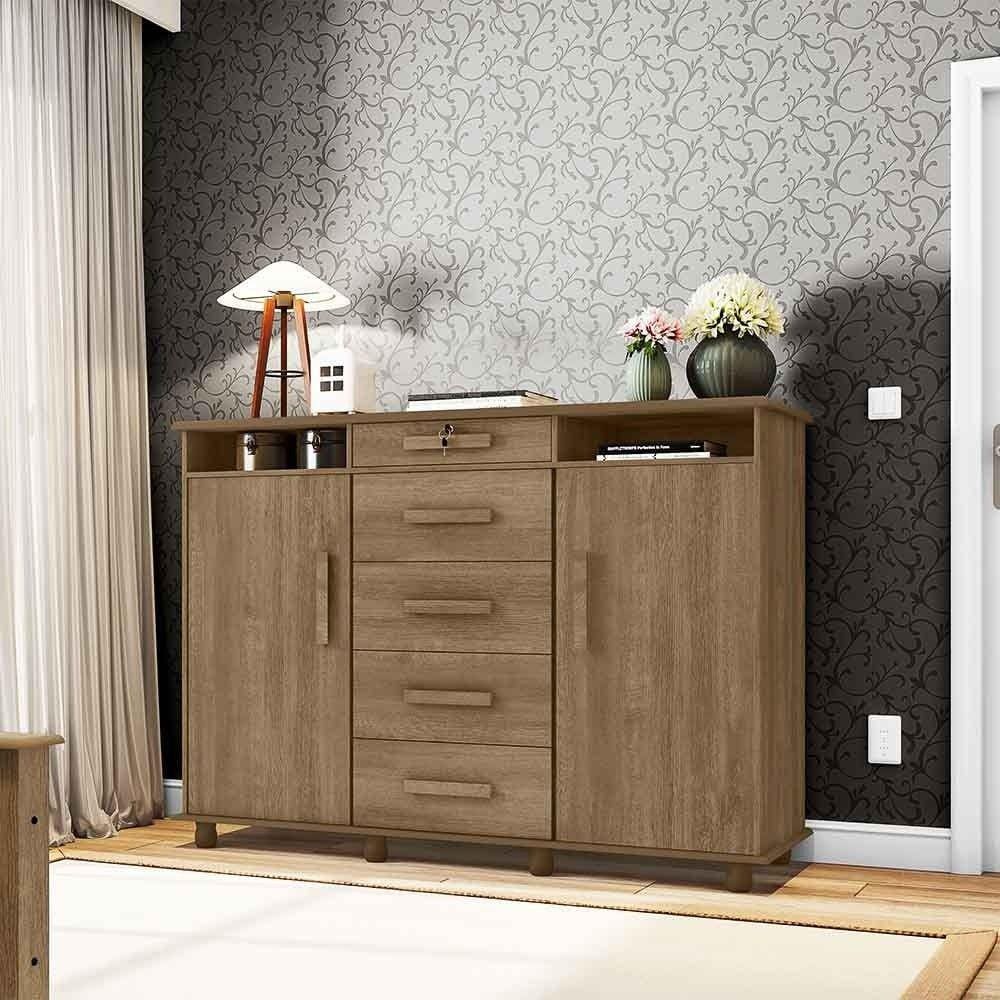 Cômoda 2 Portas 5 Gavetas e Chave Com Pés Lisboa Plus - Lanza