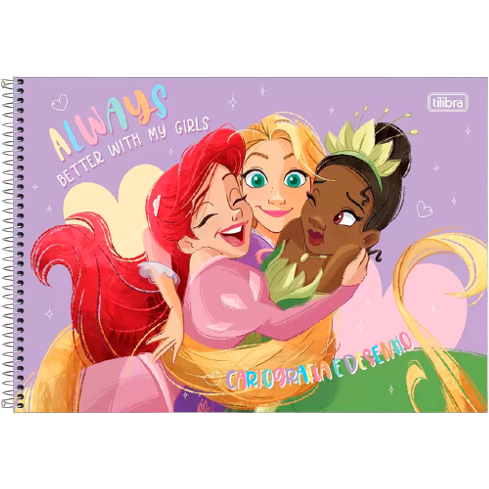 Caderno Desenho Cartografia 80F Tilibra Princesas Lilás