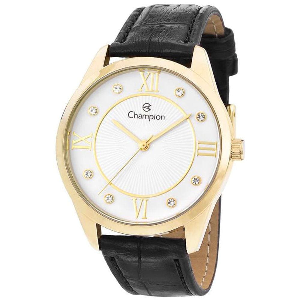 Relógio CHAMPION feminino branco dourado couro CN28268B